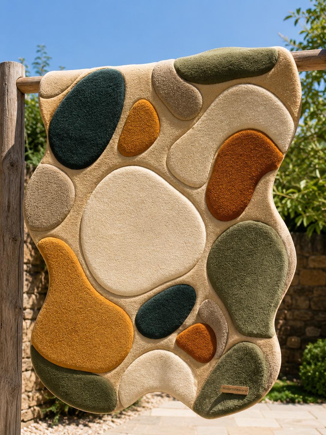 Abstract Pebble Hand Tufted Rug | Organic 3D Stone Pattern Area Rug | Boho Earth Tone Carpet | Playful Minimalist Modern Floor Art