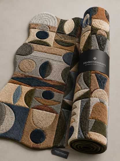 Modern Geometric Hand Tufted Rug | Bauhaus Abstract Art Carpet | Textured Mid-Century Modern Floor Decor | Unique Organic Shape Area Rug