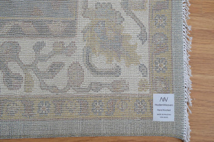 8x10 Hand-Knotted Wool Rug | Muted Oushak Style Silver Gray Cream Carpet