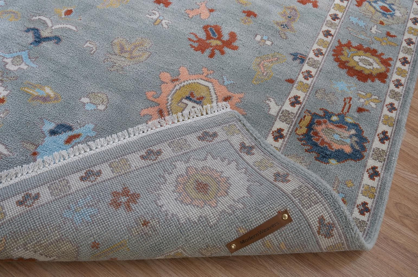 8x10 Hand Knotted Oushak Rug | ModernWeavers Tribal Blue Area Rug | Artisan Wool Carpet for Living Room | Boho Geometric Decor