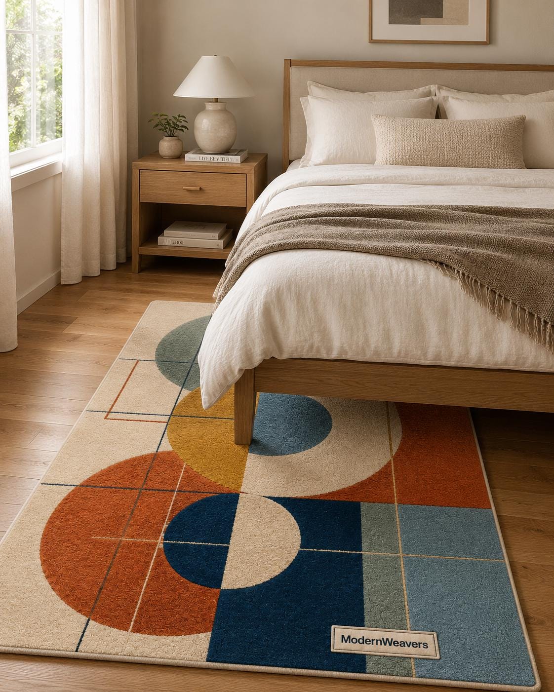 Abstract Geometric Hand-Tufted Wool Rug | Mid-Century Modern Living Room Decor