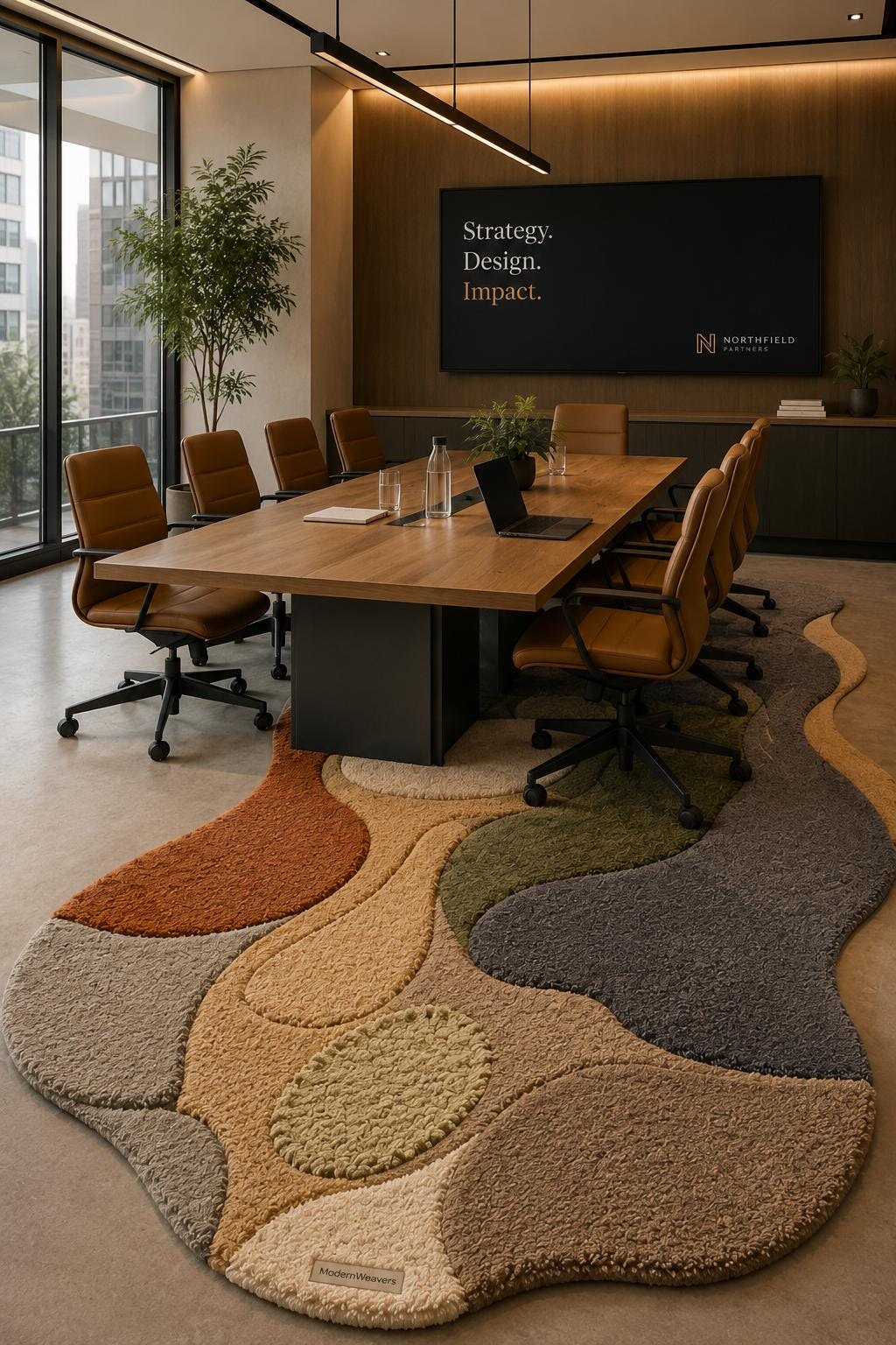 3D Carved Abstract Rug | Organic Wavy Shape Carpet, Earth Tone Wabi Sabi Floor Art