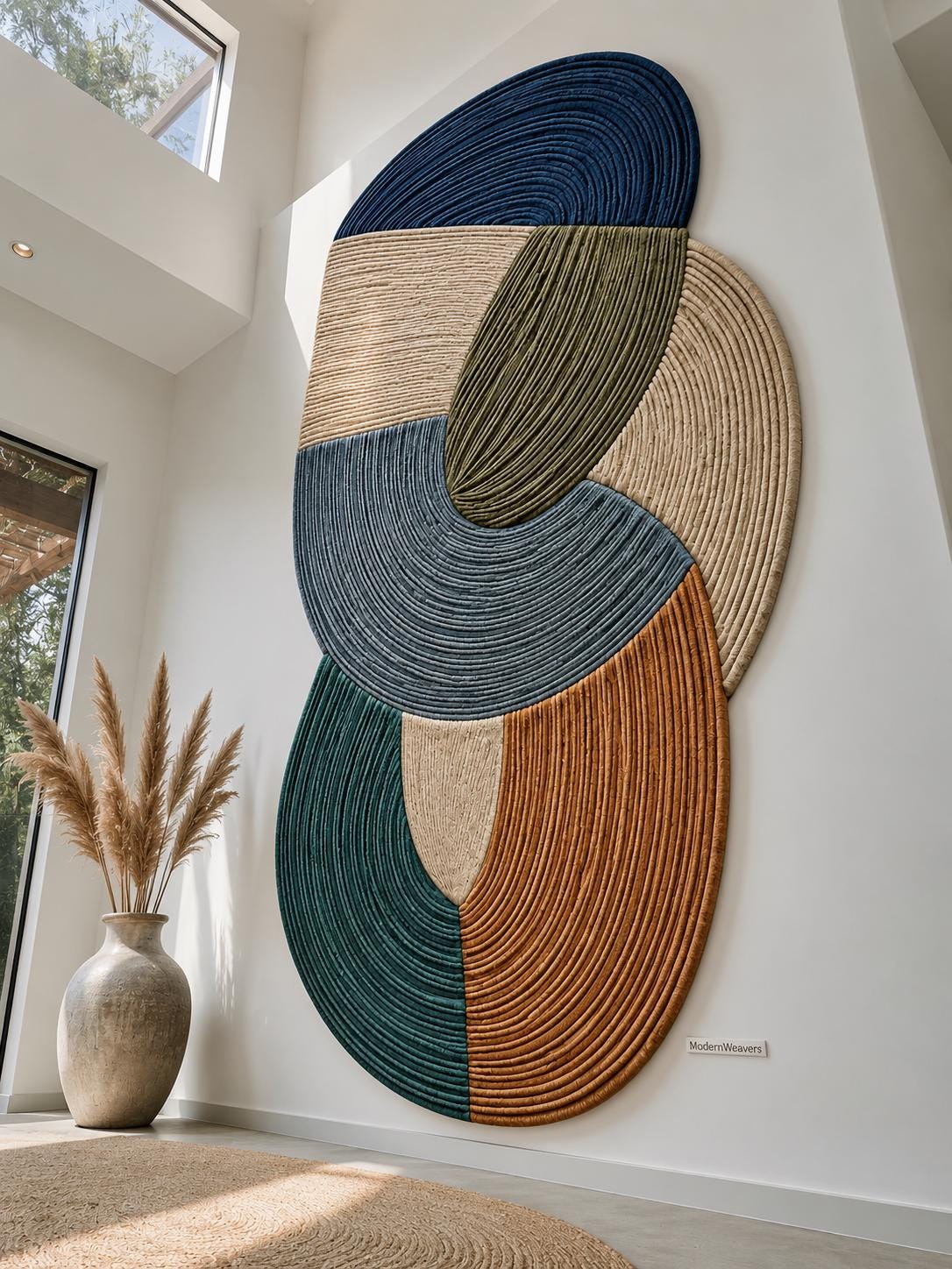 Hand Tufted Botanical Leaf Rug | Earth Tone Mid Century Modern Wavy Carpet
