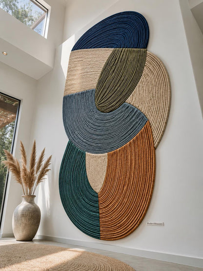 Hand Tufted Botanical Leaf Rug | Earth Tone Mid Century Modern Wavy Carpet