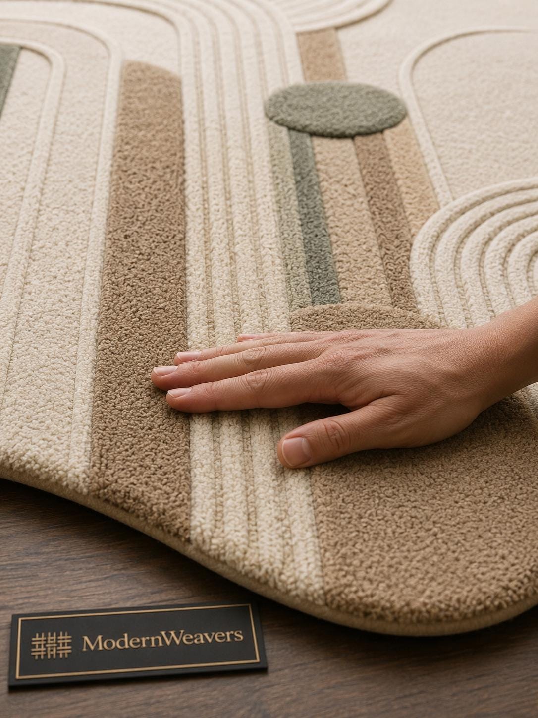Modern Abstract Hand Tufted Rug | Neutral Geometric Arch Area Rug | Boho Earth Tone 3D Textured Carpet | Wavy Minimalist Room Decor