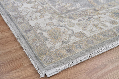 8x10 Hand-Knotted Wool Rug | Muted Oushak Style Silver Gray Cream Carpet