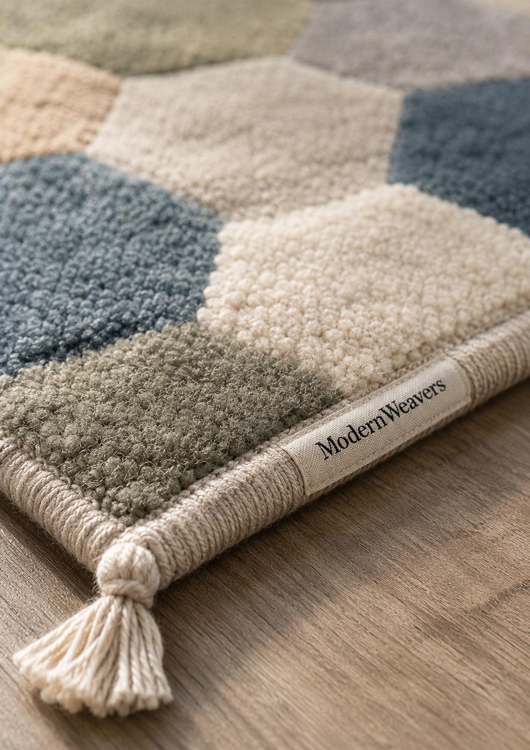 Modern Geometric Hexagon Area Rug | Hand-Tufted Honeycomb Pattern Carpet | Contemporary Multi-Toned Rug for Living Room, Bedroom & Office