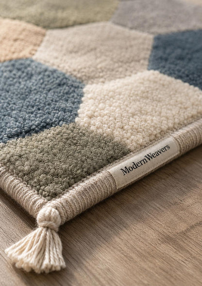 Modern Geometric Hexagon Area Rug | Hand-Tufted Honeycomb Pattern Carpet | Contemporary Multi-Toned Rug for Living Room, Bedroom & Office