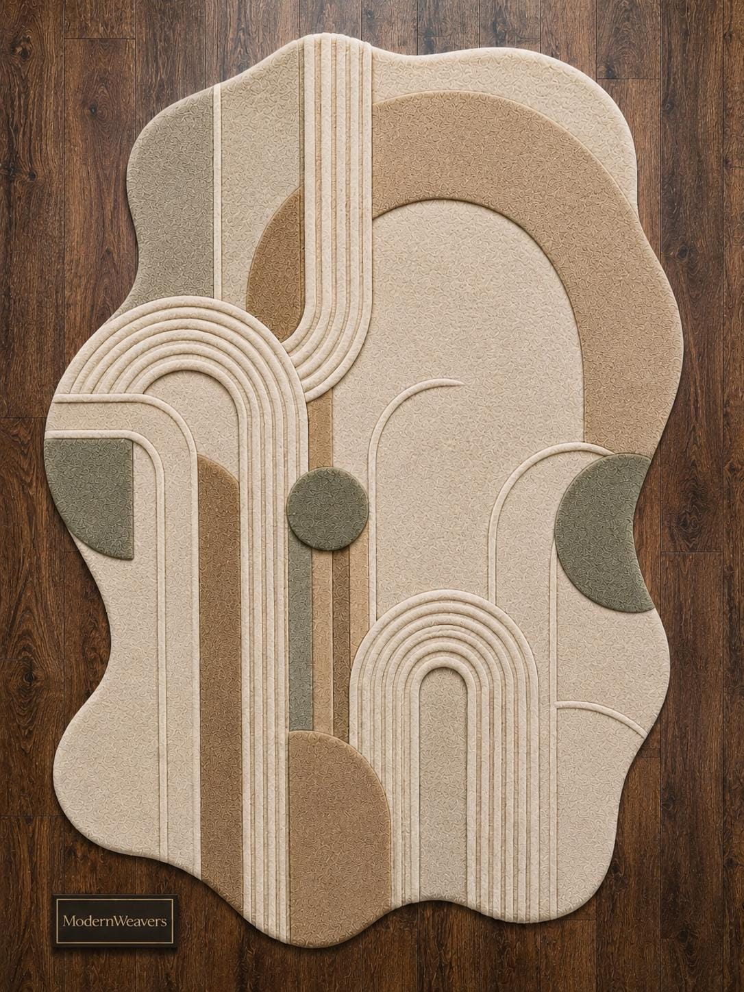 Modern Abstract Hand Tufted Rug | Neutral Geometric Arch Area Rug | Boho Earth Tone 3D Textured Carpet | Wavy Minimalist Room Decor