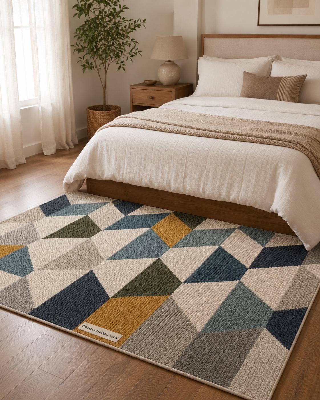Hand-Tufted Geometric Area Rug | Mid-Century Modern Interlocking Pattern | Textured 3D Handcrafted Carpet by ModernWeavers