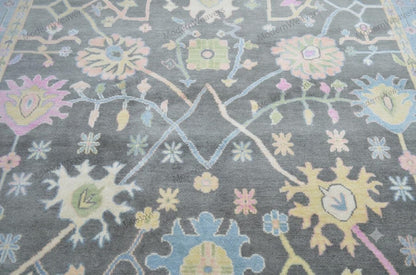 The Serana Hand-Knotted Oushak Wool Rug – 9'x12', Gray & Pastel Blue
