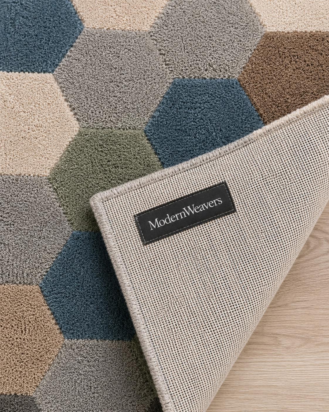 Modern Geometric Hexagon Area Rug | Hand-Tufted Honeycomb Pattern Carpet | Contemporary Multi-Toned Rug for Living Room, Bedroom & Office