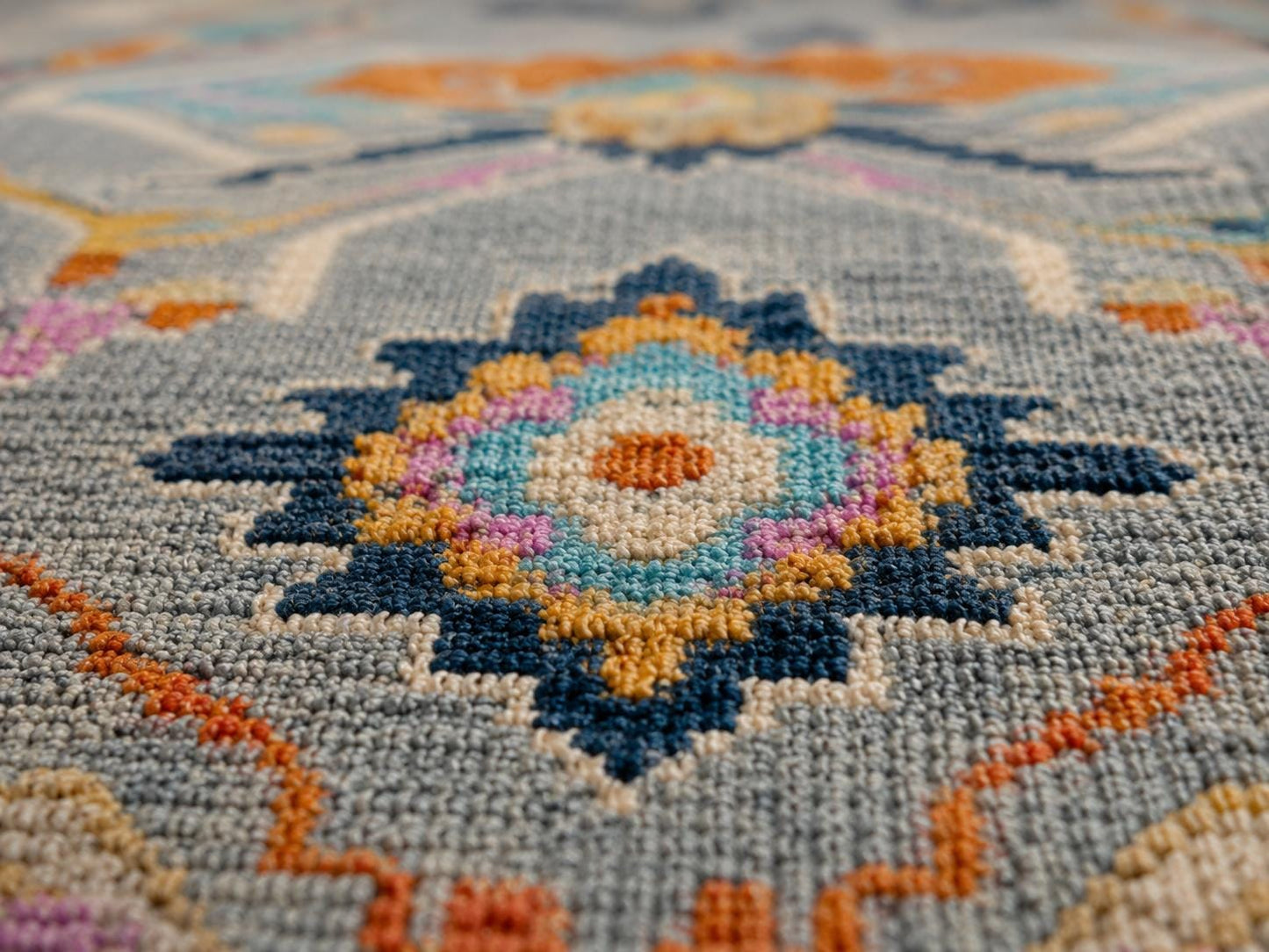 Stunning Light Blue & Vibrant Multicolor Hand-Knotted Rug | Boho Chic Geometric Floral Area Rug | Transitional Modern Oushak Style Carpet