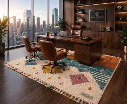 Abstract Landscape Moroccan Rug | Hand-Knotted Wool Area Rug, Boho Geometric Tapestry