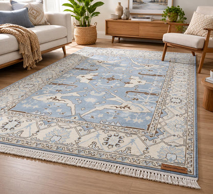 8x10 Hand-Knotted Wool Rug | Light Blue & Ivory Transitional Area Rug | ModernWeavers Artisan Carpet for Living Room or Bedroom
