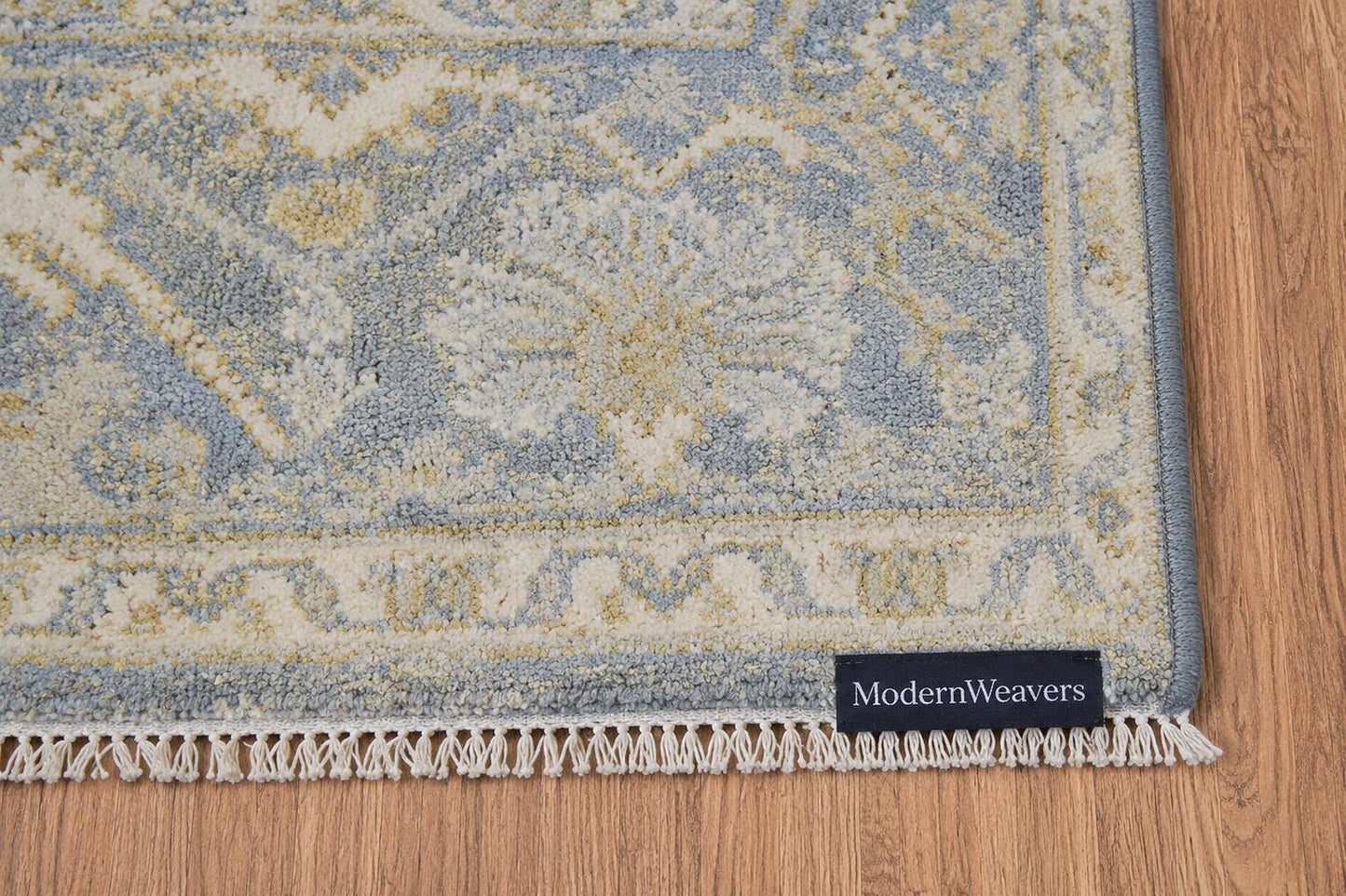 Hand Knotted Wool Area Rug | Muted Blue Beige Gold Oushak Style Traditional 8x10