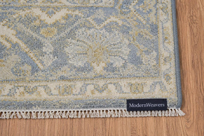 Hand Knotted Wool Area Rug | Muted Blue Beige Gold Oushak Style Traditional 8x10
