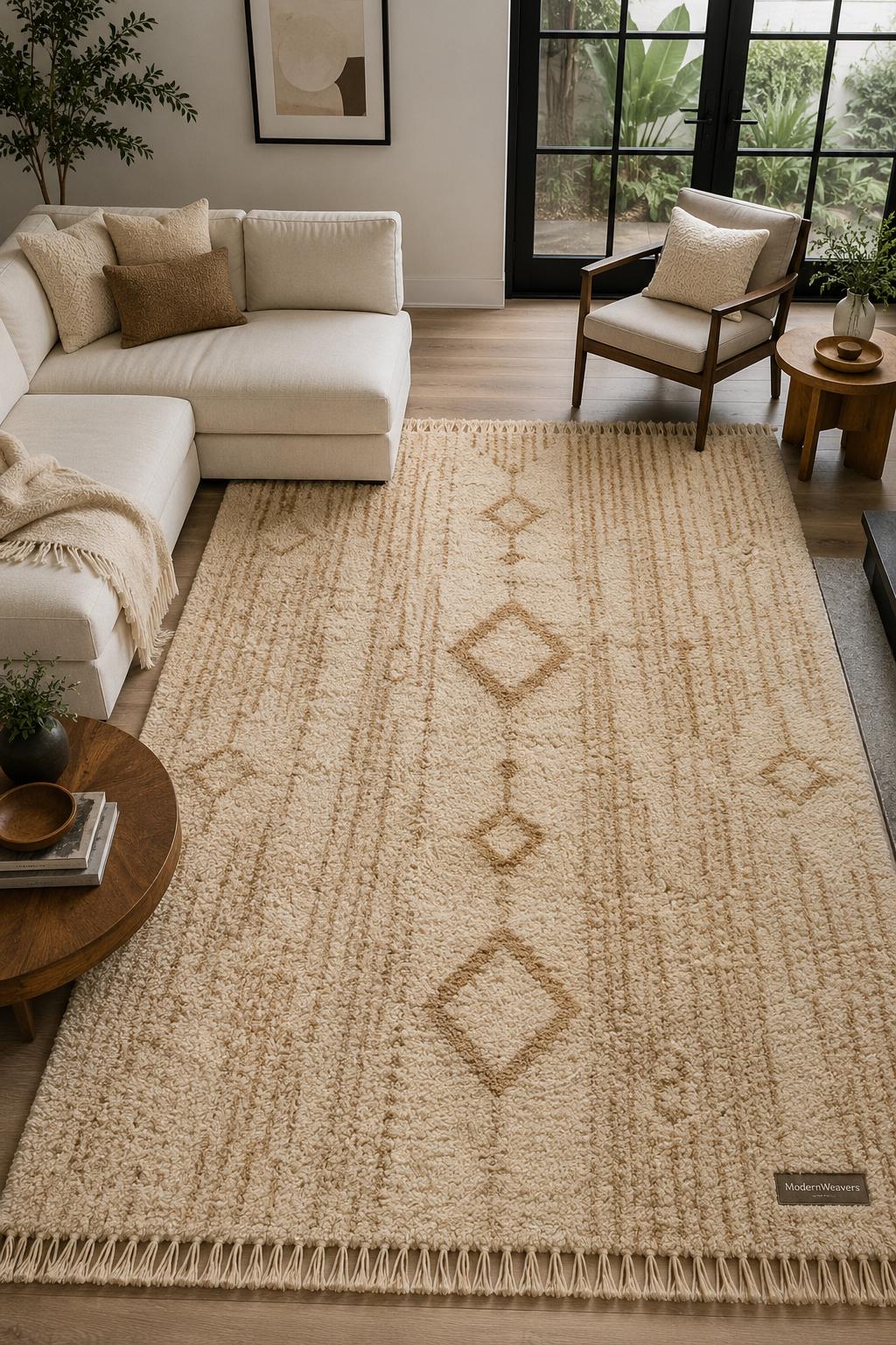 Hand-Knotted Moroccan Rug | Camel Diamond Berber Area Carpet