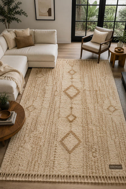 Hand-Knotted Moroccan Rug | Camel Diamond Berber Area Carpet
