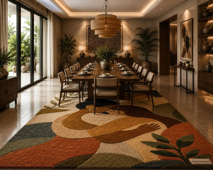 3D Carved Embrace Tufted Rug | Abstract Women Silhouette Carpet | Romantic Boho Floor Art | Earth Tone Botanical Decor | Wabi Sabi Rug