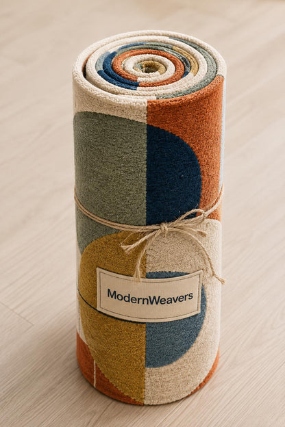 Abstract Geometric Hand-Tufted Wool Rug | Mid-Century Modern Living Room Decor