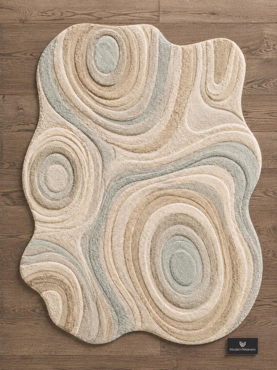 Organic Shape Hand Tufted Rug | Zen Ripples Topographic Design | Neutral Minimalist Carved Carpet | Soft Earth Tone Abstract Area Rug