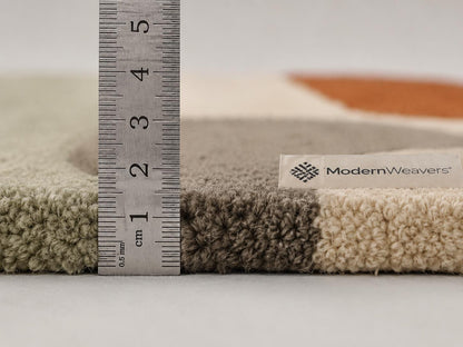 Mid-Century Modern Geometric Area Rug | Hand-Tufted Abstract Arch Design, Earth Tones Carpet