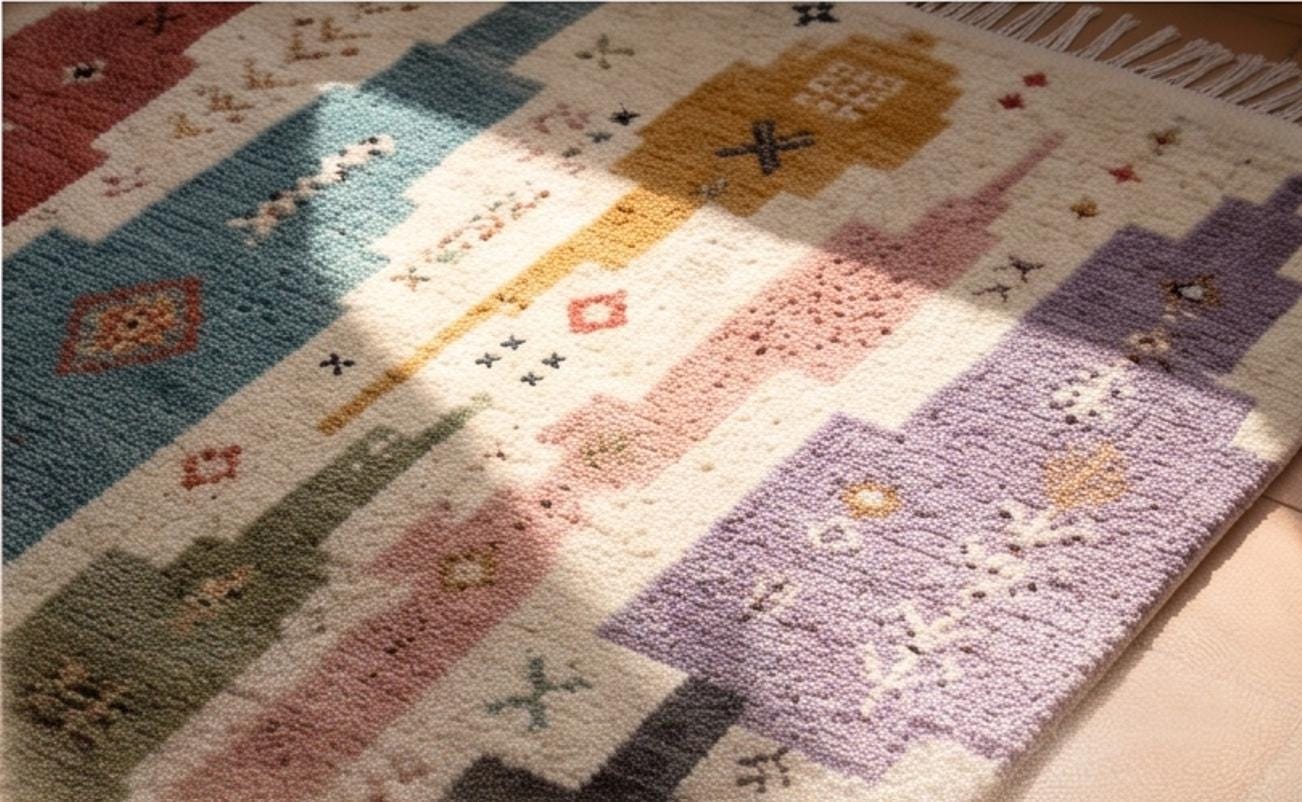 Plush Geometric Boho Rug | Handwoven Tribal Carpet, Modern Eclectic Living Room Decor