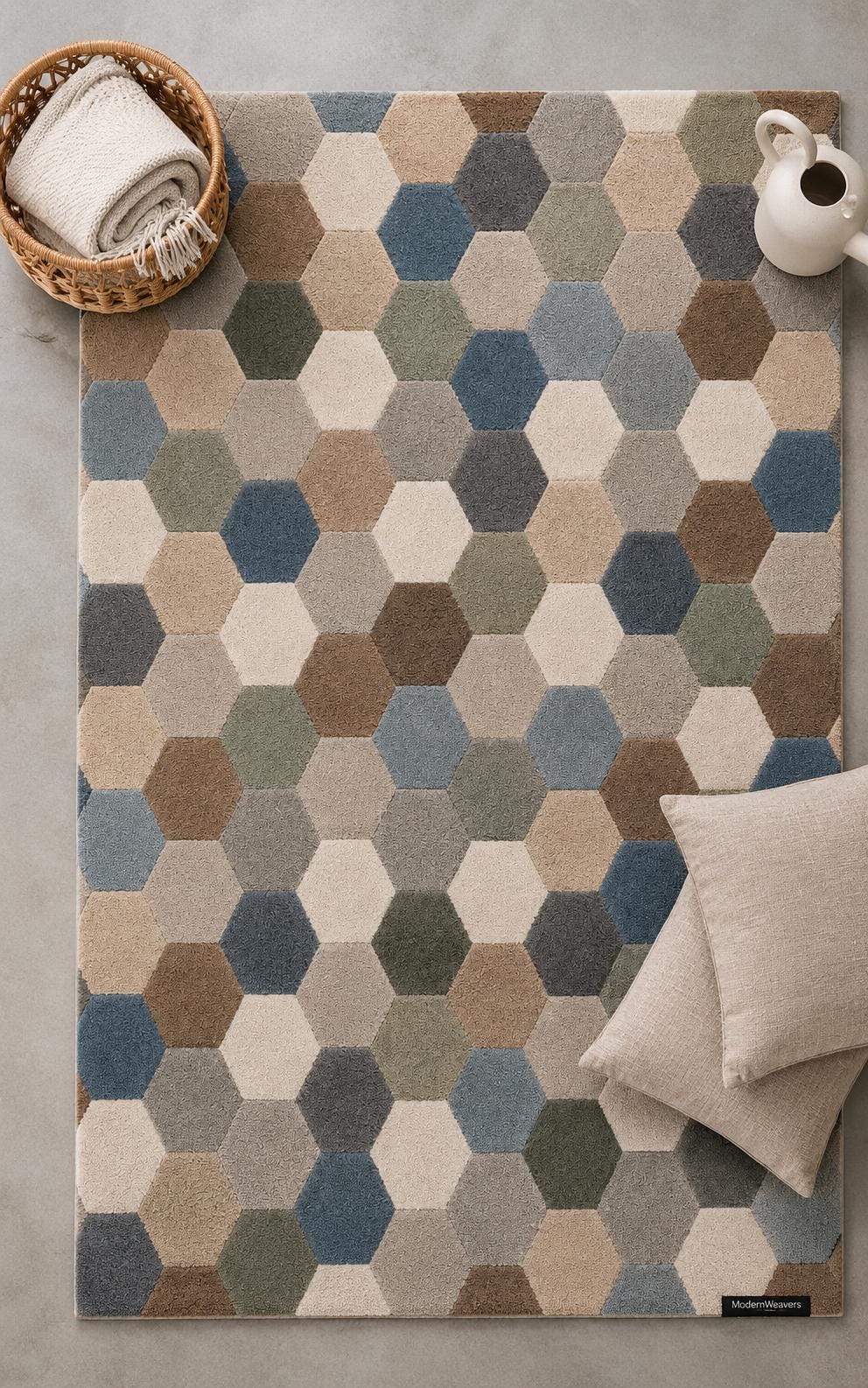 Modern Geometric Hexagon Area Rug | Hand-Tufted Honeycomb Pattern Carpet | Contemporary Multi-Toned Rug for Living Room, Bedroom & Office