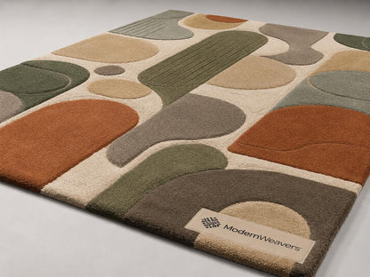 Mid-Century Modern Geometric Area Rug | Hand-Tufted Abstract Arch Design, Earth Tones Carpet