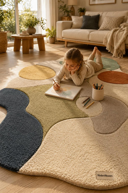 Hand-Tufted Pebble Rug | Organic Wavy Shape Carpet, Wabi Sabi Decor