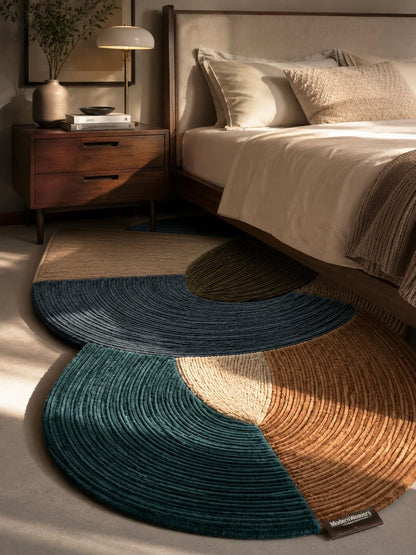 Hand Tufted Botanical Leaf Rug | Earth Tone Mid Century Modern Wavy Carpet