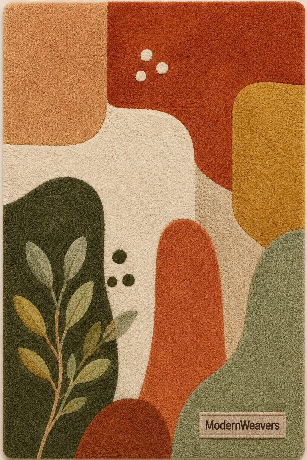Mid-Century Modern Abstract Botanical Rug | Hand-Tufted Boho Arch Area Carpet | Contemporary Leaves Design Rug for Living, Bedroom & Nursery