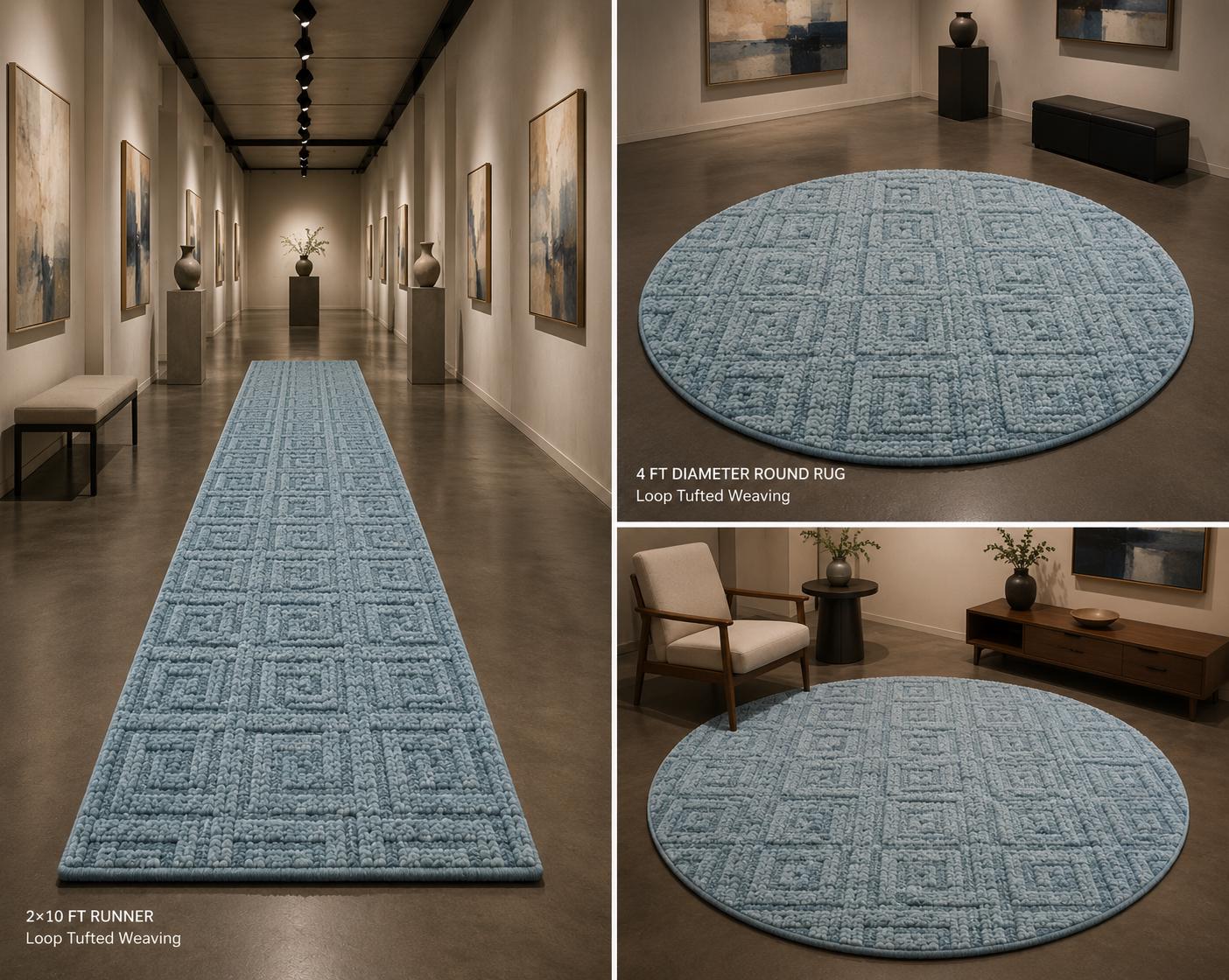 Cozy Pastel Blue Textured Hand-Tufted Rug | Minimalist Geometric Study Room Area Rug