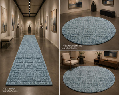 Cozy Pastel Blue Textured Hand-Tufted Rug | Minimalist Geometric Study Room Area Rug