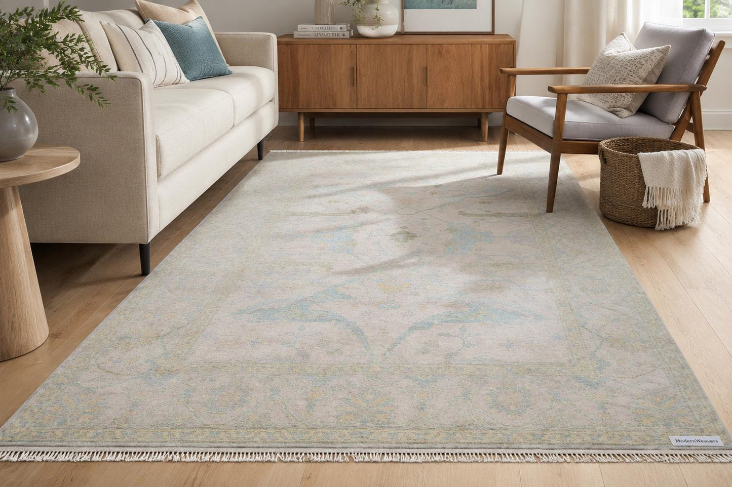 Hand-Knotted Oushak Style Area Rug | Muted Pastel Wool, 8x10 Feet