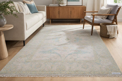 Hand-Knotted Oushak Style Area Rug | Muted Pastel Wool, 8x10 Feet