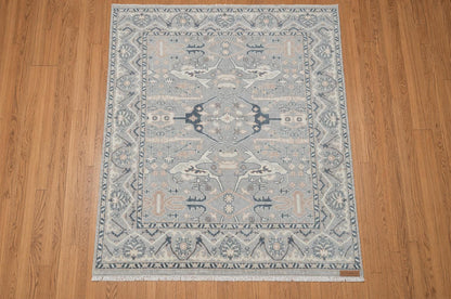 Hand-Knotted Luxury Area Rug - Traditional Floral Motif - 8x10 Large Living Room Carpet - Soft Grey & Cream Palette - Artisan Crafted Rug