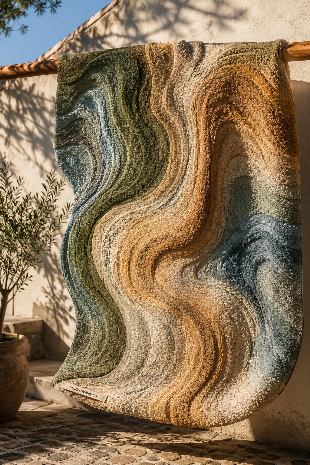 Organic Shape Hand Tufted Rug | 3D Topographic Wavy Design | Earth Tones Neutral Carved Carpet | Aesthetic Modern Abstract Area Rug