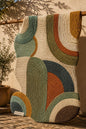 Organic Shape Hand Tufted Rug | Textured Geometric Arch Design | Earth Tone Ribbed Carpet | Mid-Century Modern Abstract Boho Area Rug