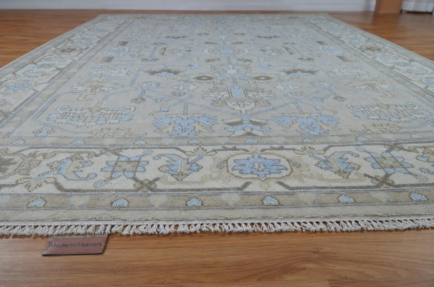 Elegant 9x12 Traditional Area Rug | Artisan Hand-Knotted Floor Covering | Neutral Palette with Blue Accents