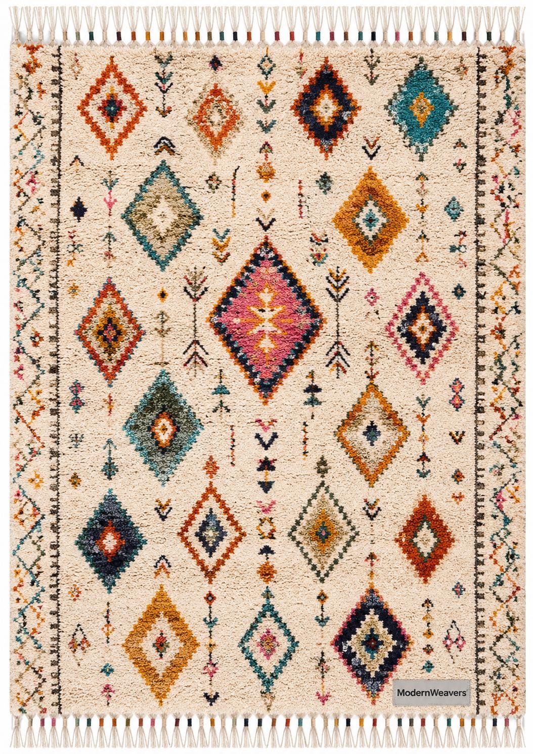 Hand-Knotted Moroccan Rug | Colorful Berber Shag Area Rug, Geometric Tribal Style