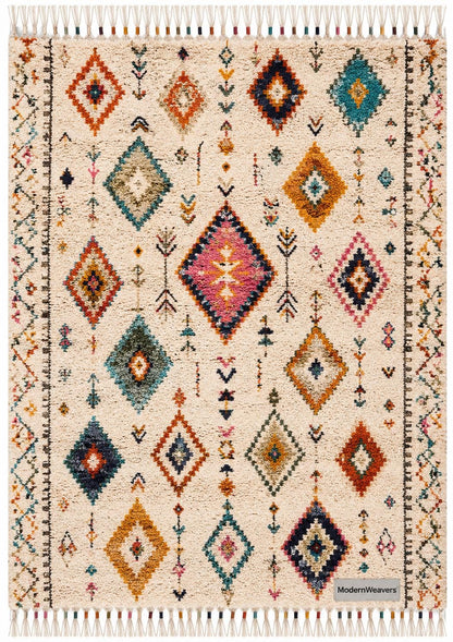 Hand-Knotted Moroccan Rug | Colorful Berber Shag Area Rug, Geometric Tribal Style