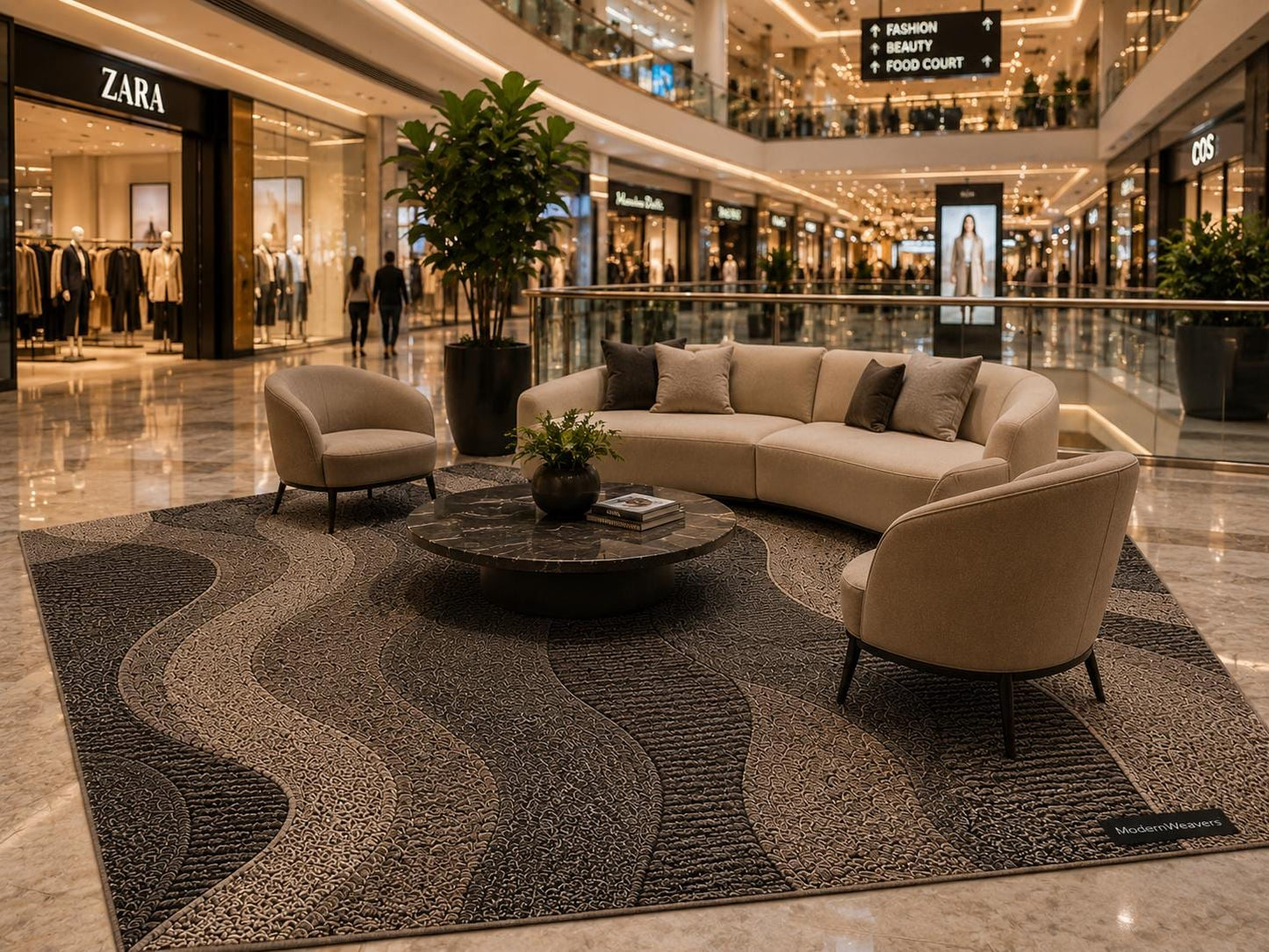 Modern Wavy Abstract Hand-Tufted Wool Rug | Dark Charcoal & Taupe Luxury Area Rug