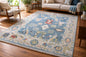ModernWeavers Hand-Knotted Wool Rug | Dusty Blue & Beige Oushak Style Area Rug | Transitional Geometric Floral Pattern | Artisan Home Decor