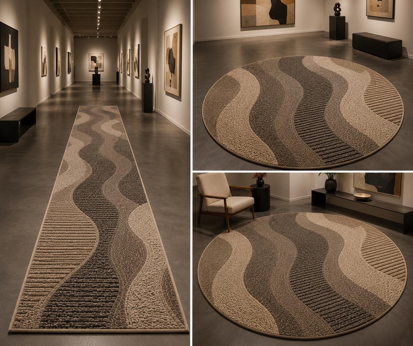 Modern Wavy Abstract Hand-Tufted Wool Rug | Dark Charcoal & Taupe Luxury Area Rug