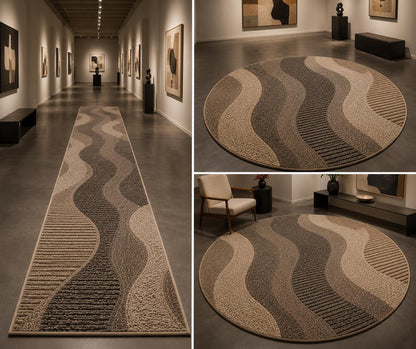 Modern Wavy Abstract Hand-Tufted Wool Rug | Dark Charcoal & Taupe Luxury Area Rug