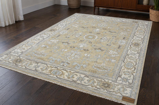 Hand Knotted Wool Rug, Traditional Area Rug, Large Living Room Carpet, Beige Oriental Style Handmade Rug, Premium Quality Home Decor