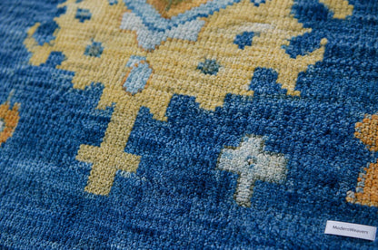 Hand-Knotted Oushak Wool Rug | Traditional Geometric Floral Medallion Carpet