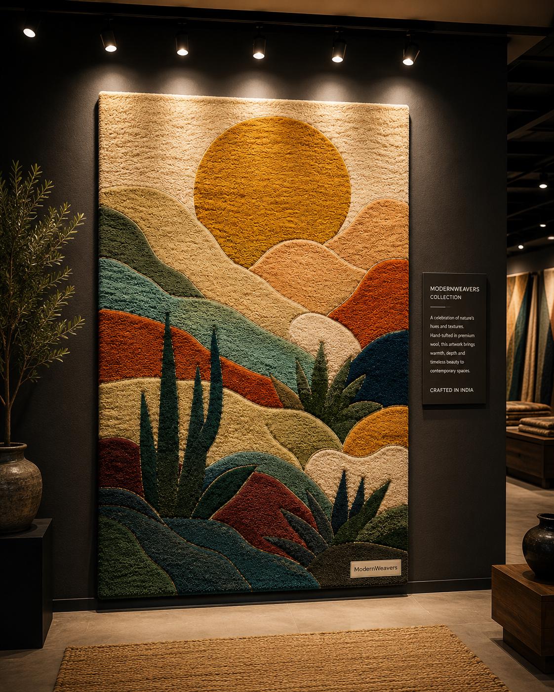 3D Abstract Desert Landscape Rug | Hand-Tufted Sunset Botanical Carpet | Southwestern Boho Decor